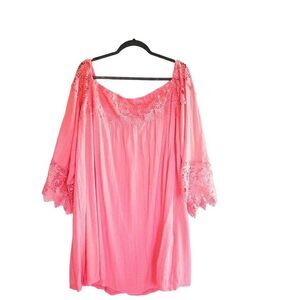 Skylar & Jade Womens Dress 2XL Coral Dress Off the Shoulder  Plus Size Lace Trim